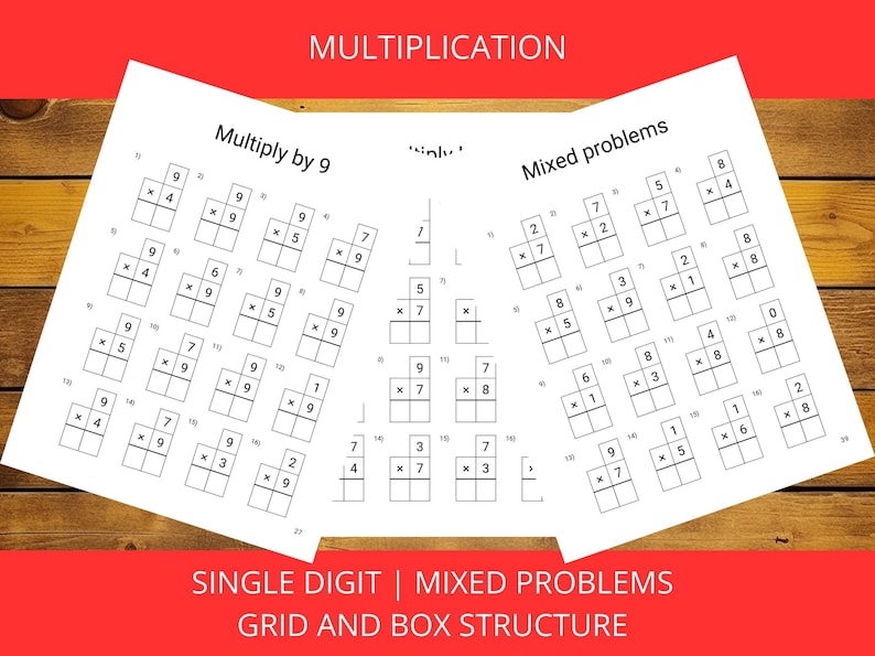Multiplication worksheets single digits.