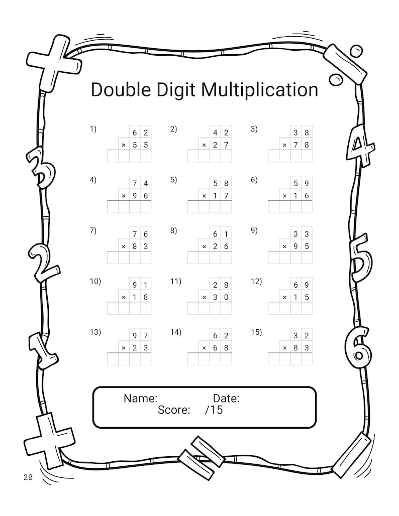20 Printable Double Digit Multiplication Practice Worksheets - Etsy