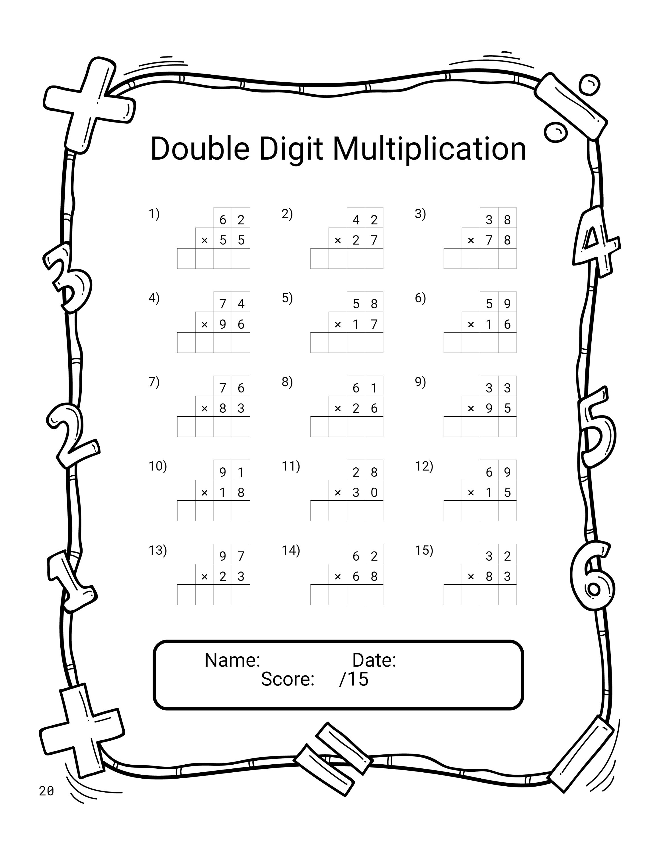20 Printable Double Digit Multiplication Practice Worksheets Etsy 20 printable double digit multiplication practice worksheets etsy