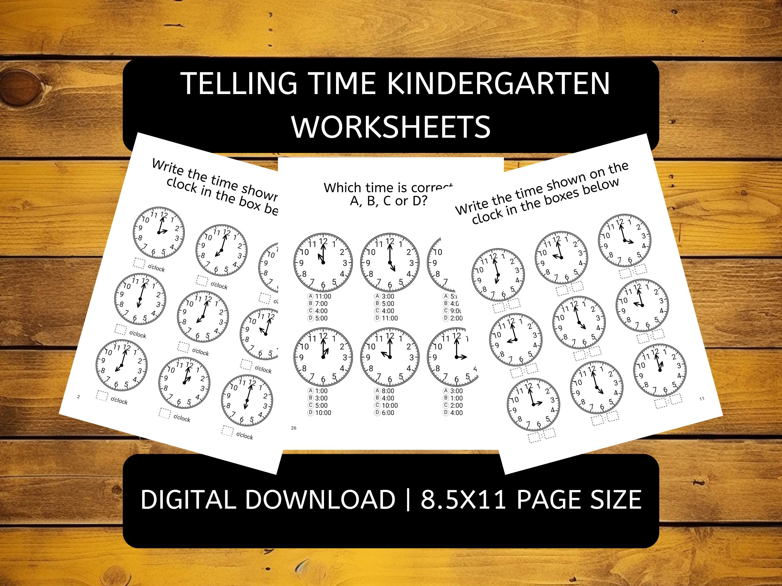 Telling Time Worksheets Kindergarten | Digital Download (PDF File) - Etsy