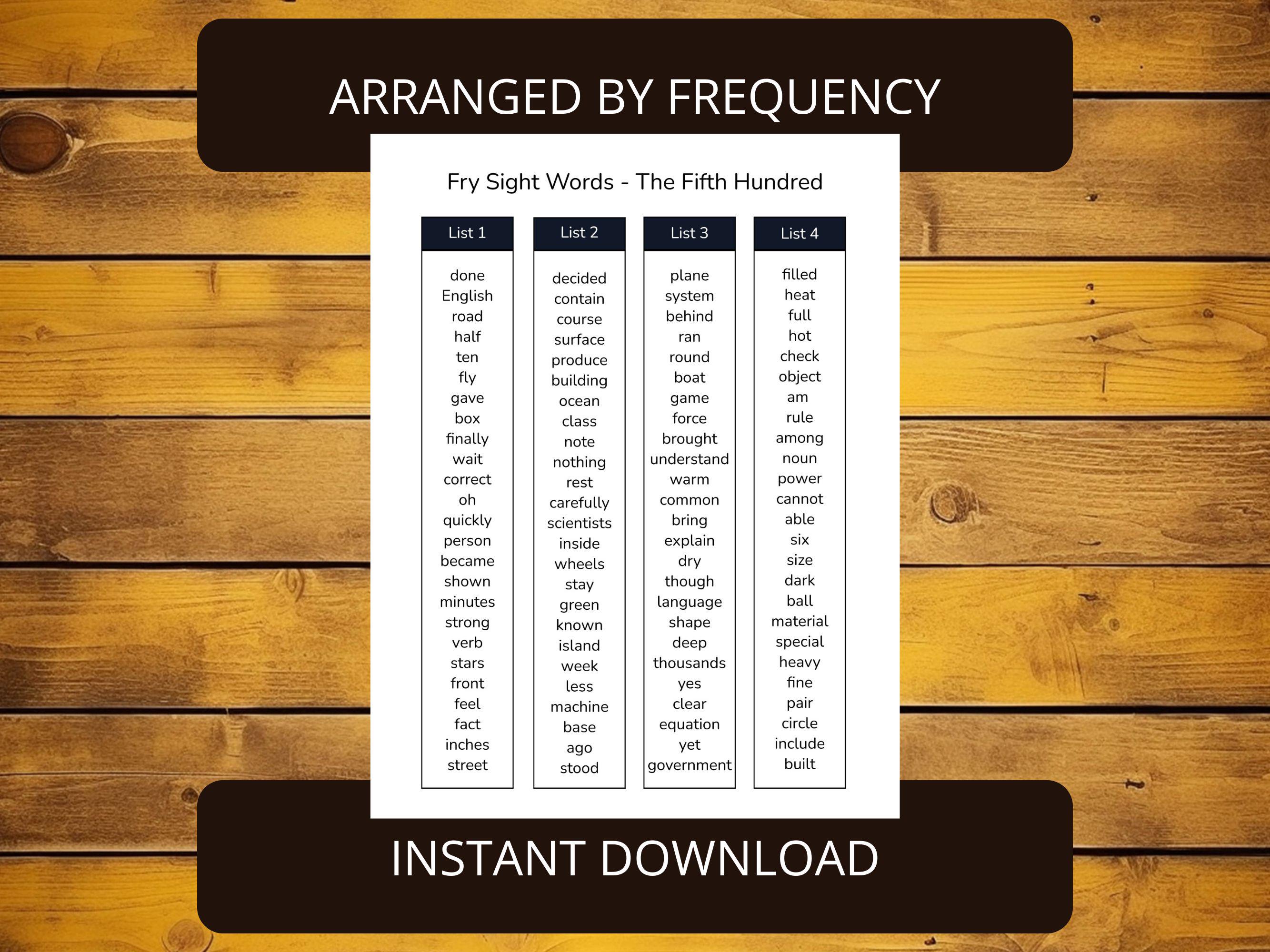 1000 Fry Sight Words Printable | High Frequency Words | Learn Spelling ...