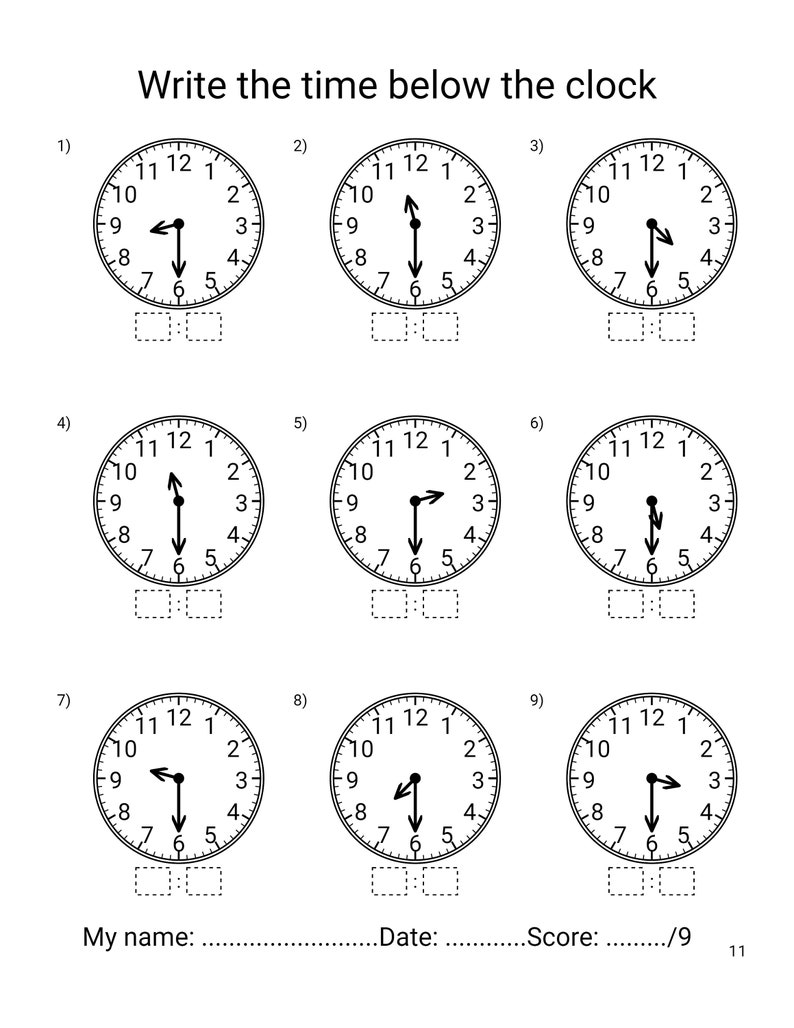 Telling Time Worksheets Grade 1 Etsy
