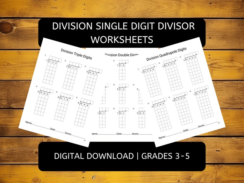 Division Problem Not Labeled Long Division Worksheets | Single Digit Divisor | Multi-digit Dividend ...