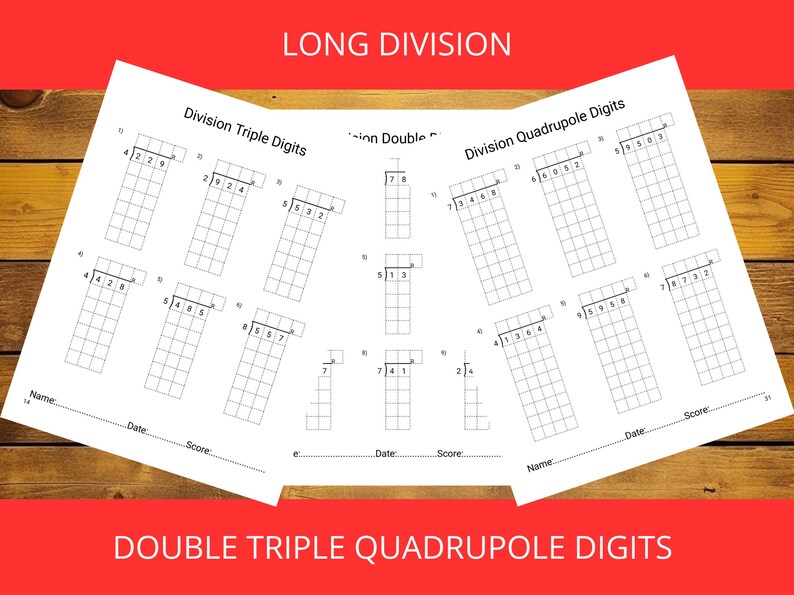 Long division worksheets.