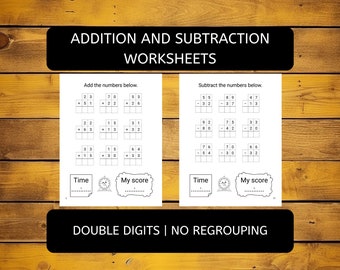 Math Addition and Subtraction Worksheets | Double Digits No Regrouping Grades 1-2
