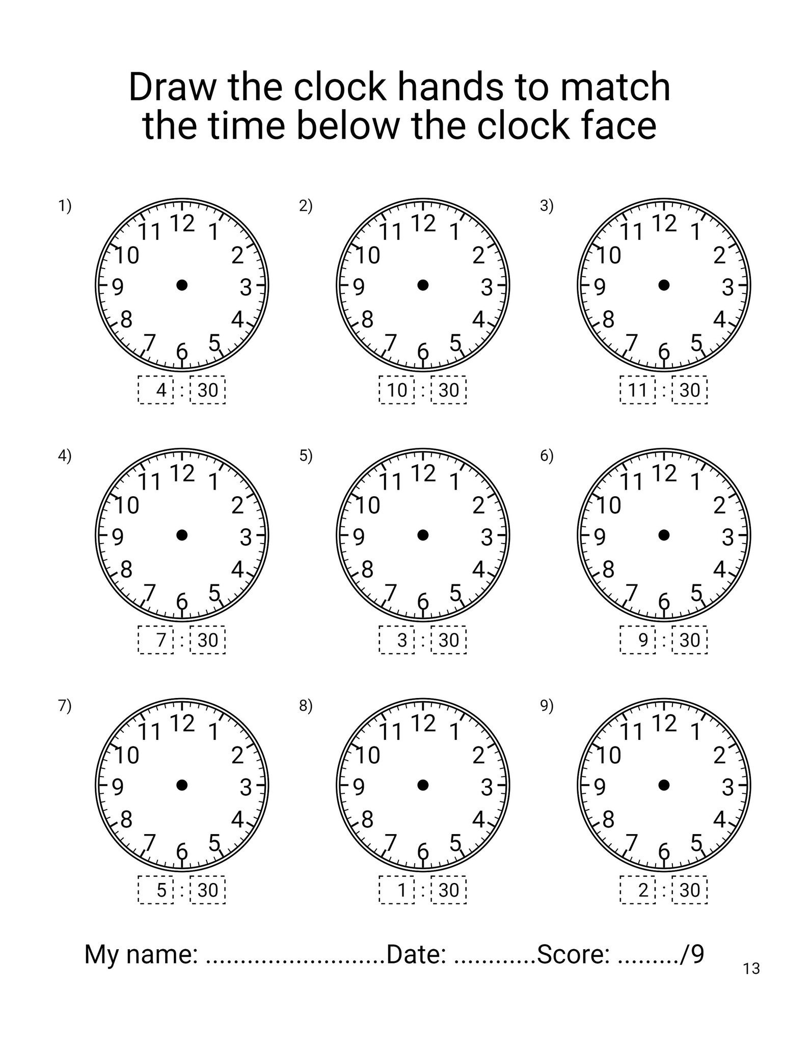 Telling Time Worksheets Grade 1 Etsy
