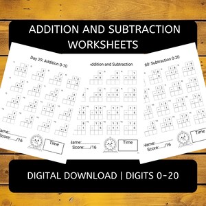 70 Addition and Subtraction Worksheets | Digits 0-20 for K-1