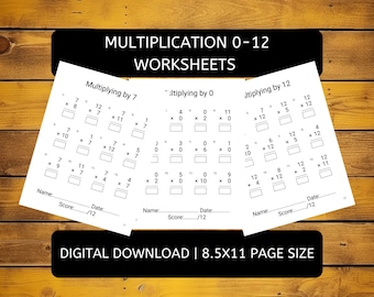 Printable Math Multiplying Practice Worksheets Grades 3-4 | Numbers 0-12