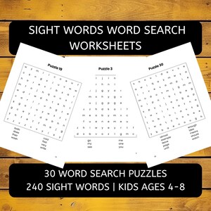 Sight Words Word Search for Kids Ages 4-8
