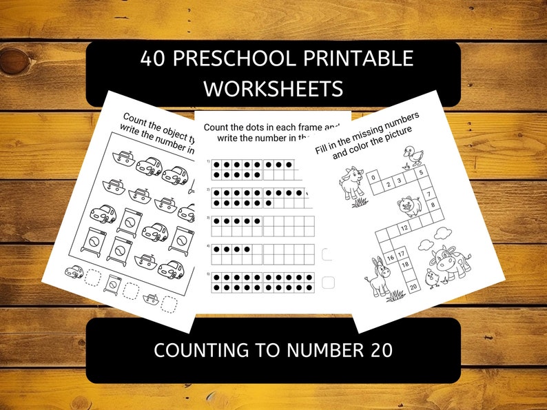 Preschool Printable Math Worksheets Counting to 20 - Etsy