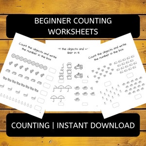 30 Printable Counting Worksheets for Preschool and Kindergarten Math - Etsy
