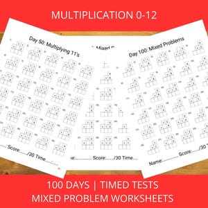 Multiplication times twelve tables timed tests for grades 3-5 students.