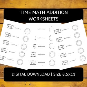 Time Math Addition Worksheets - Etsy