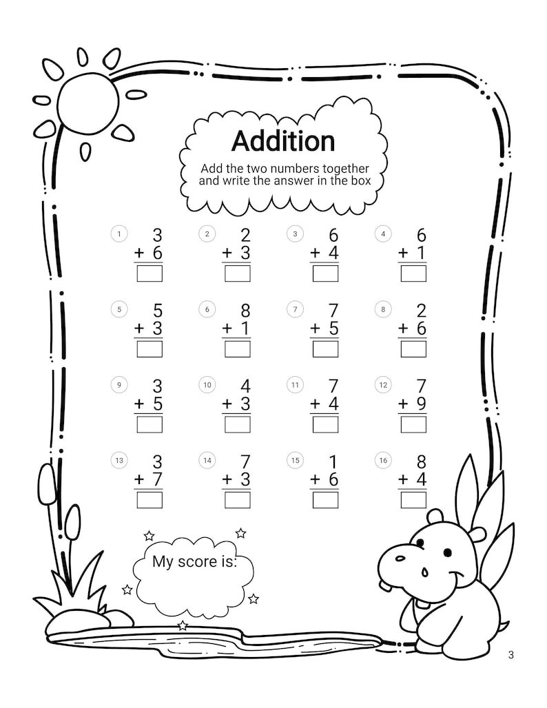 Addition and subtraction worksheets kindergarten math practice single