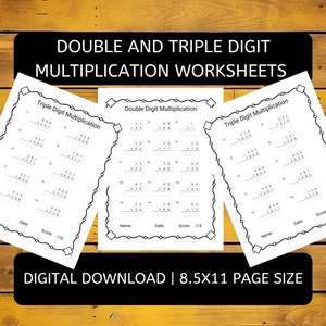 Math Multiplication Practice Double and Triple Digit Numbers Grades 3-6