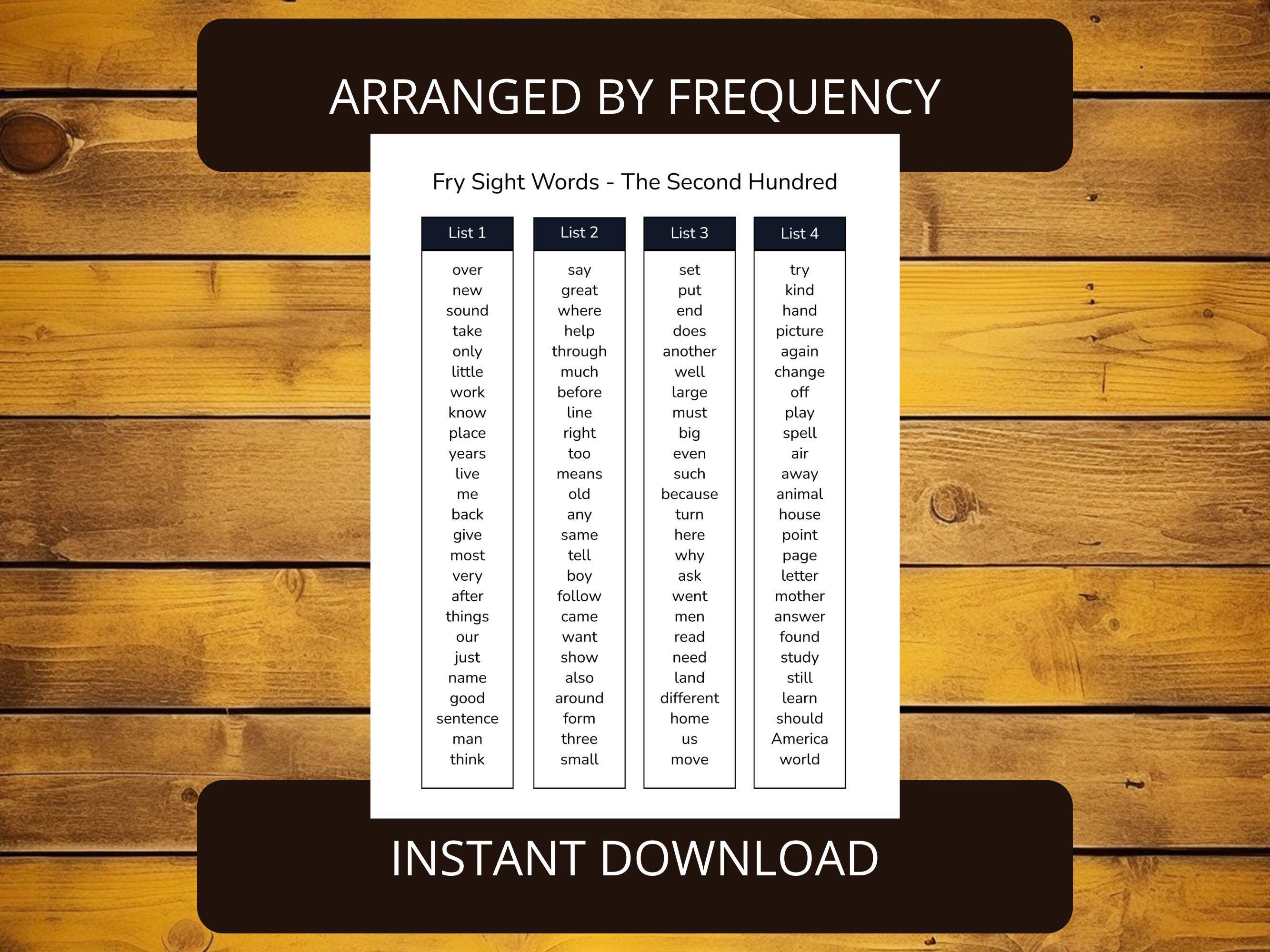 Fry Sight Words Flashcards Printable Second Hundred | High Frequency ...