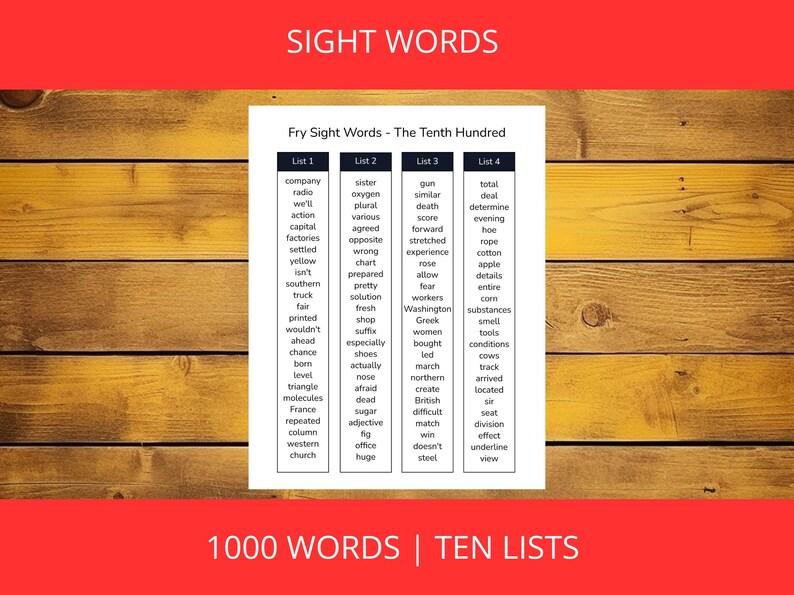 Fry Sight Words Flashcards Printable Bundle First-tenth Hundred | High ...