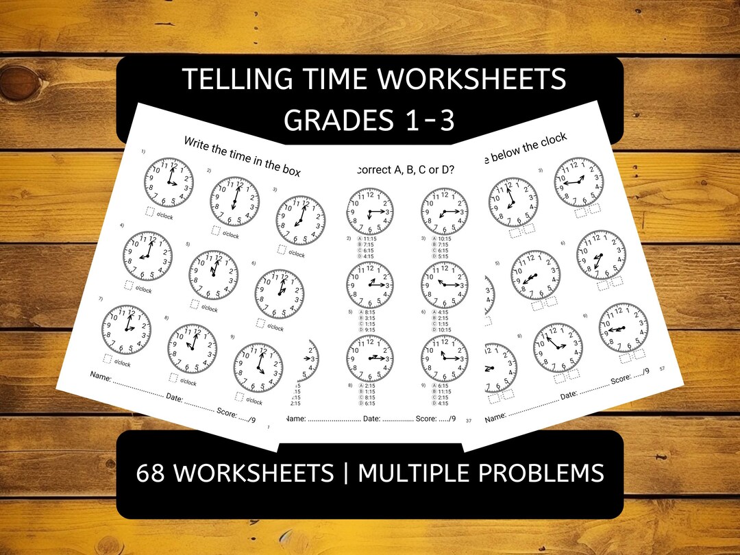 Telling Time Worksheets Grades 1-3 - Etsy UK