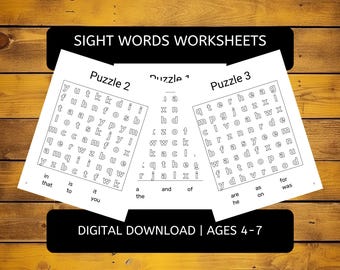 Puede incluir: Hoja de trabajo imprimible en blanco y negro con tres rompecabezas de búsqueda de palabras. Los rompecabezas están etiquetados como "Puzzle 1", "Puzzle 2" y "Puzzle 3". Cada rompecabezas tiene una cuadrícula de letras con palabras de vista ocultas dentro. Las palabras se enumeran debajo de cada rompecabezas.