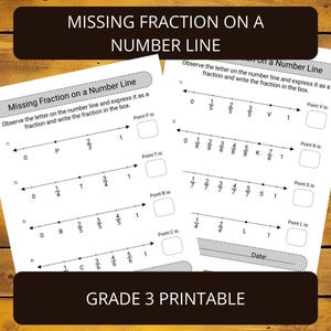 Math Missing Fraction Number Line Worksheets Grade 3 | Write The Fraction Denominator 2-8