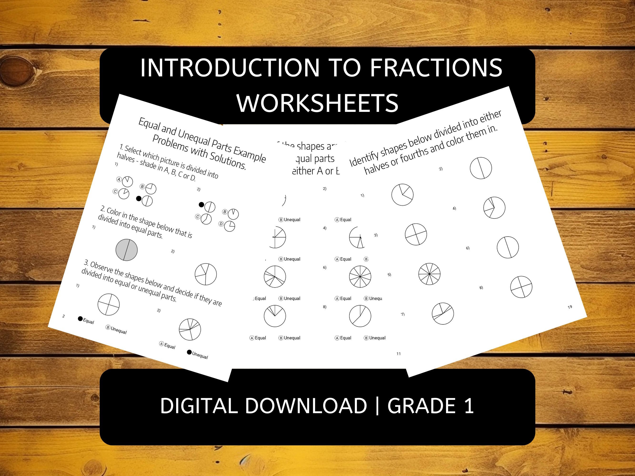 Visual Fractions Introduction Worksheets Grade 1 - Etsy