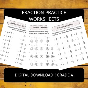 Fractions Worksheets Supplemental Practice | Math Grade 4 - Etsy