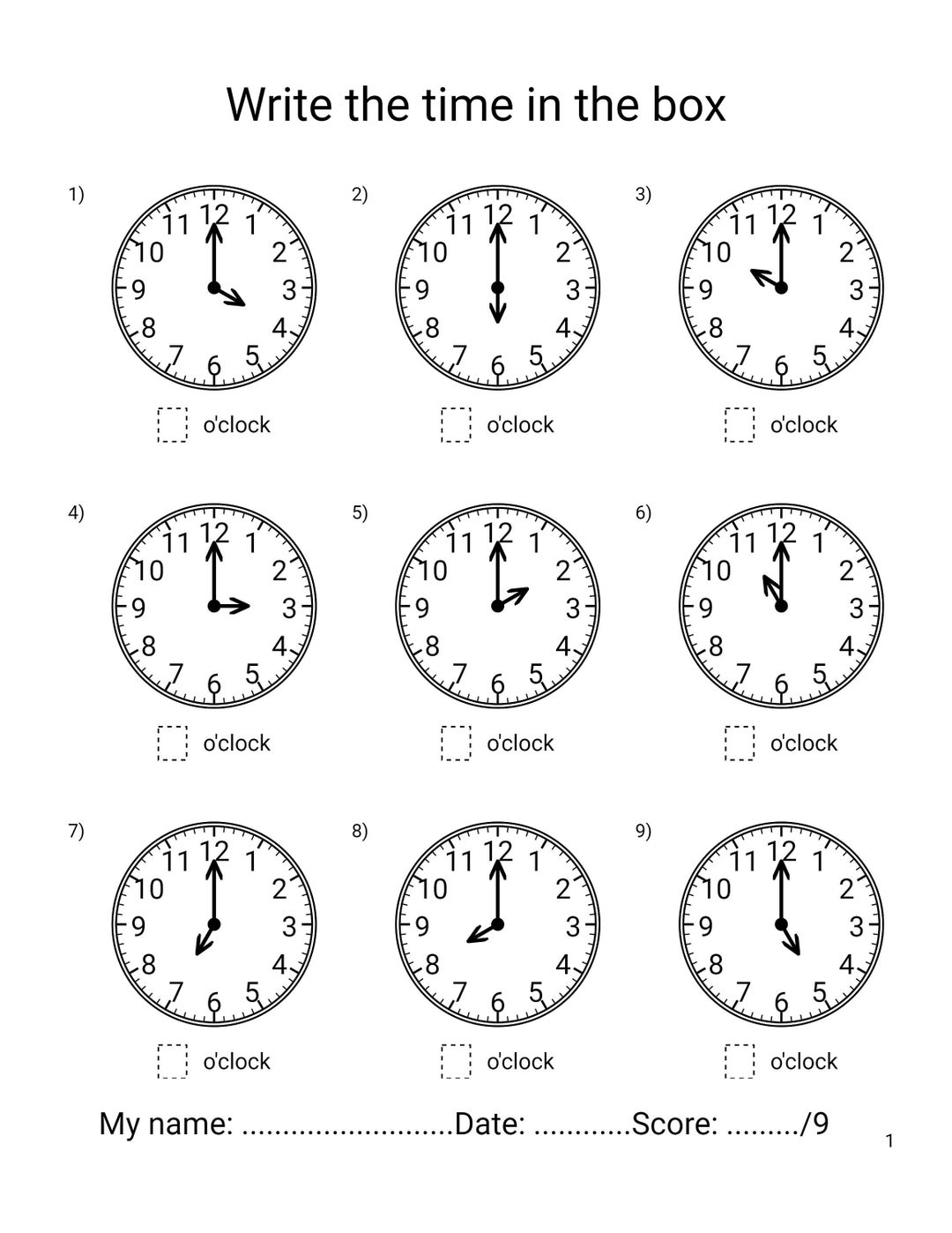 Telling time worksheets grade 1 etsy