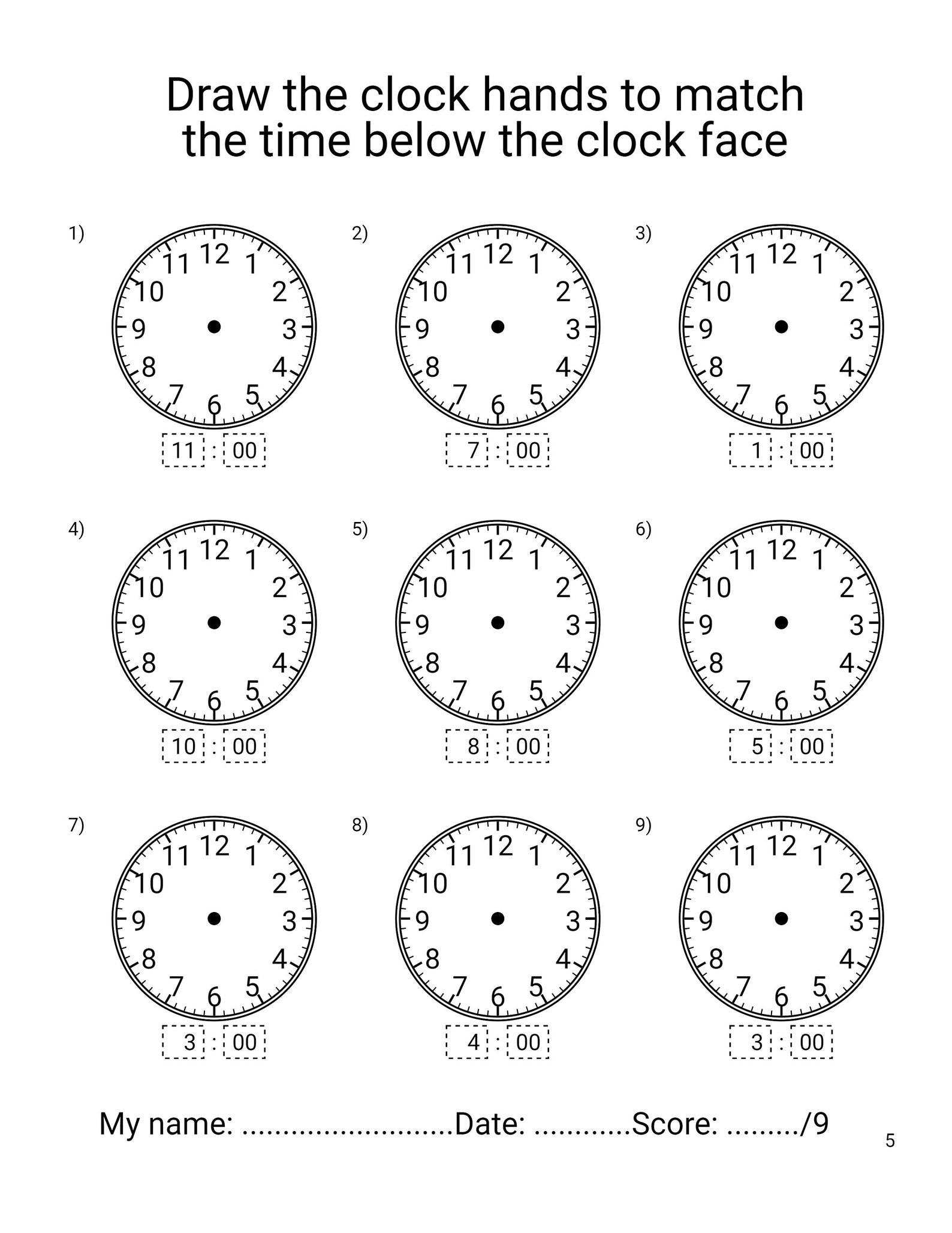 Telling time worksheets grade 1 etsy