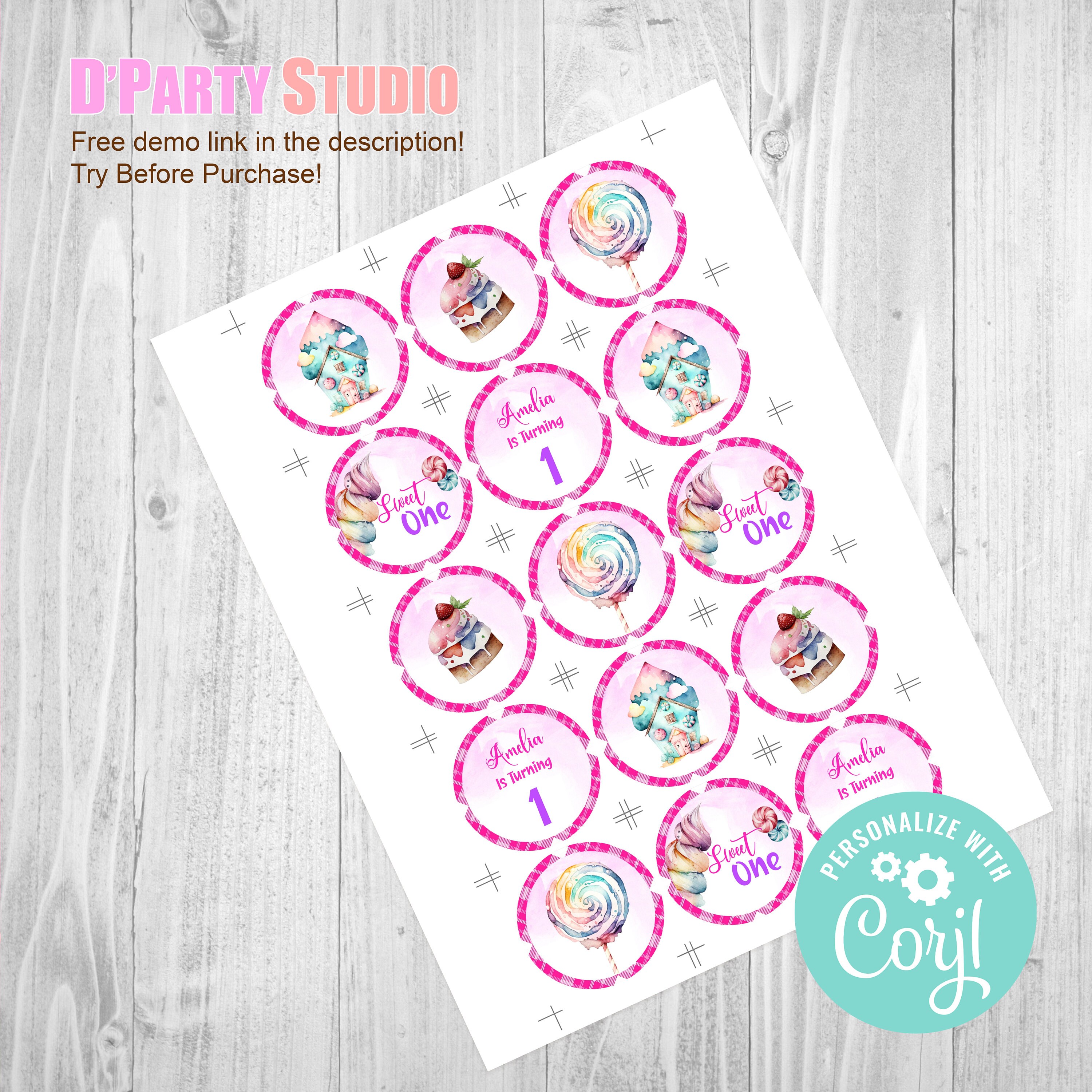 Editable Sweet One Birthday Cupcake Toppers Sweet Party Decorations Editable Sweet One Birthday Cupcake Toppers Sweet Party Decorations