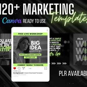 120 Digital Marketing Social Media Template Canva Marketing Branding Kit Neon Green Instagram Posting Template PLR Included For Resell Right