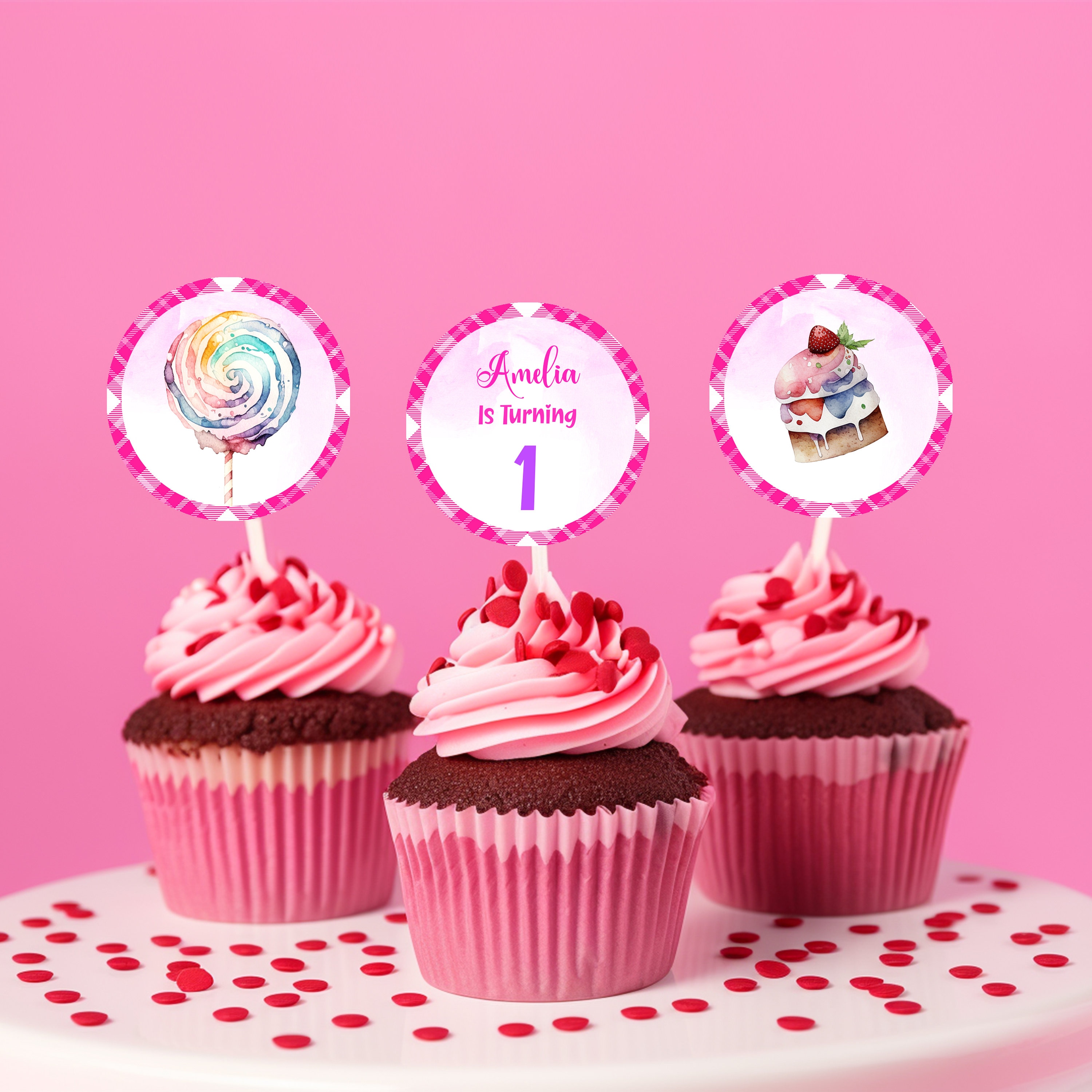 Editable Sweet One Birthday Cupcake Toppers Sweet Party Decorations ...