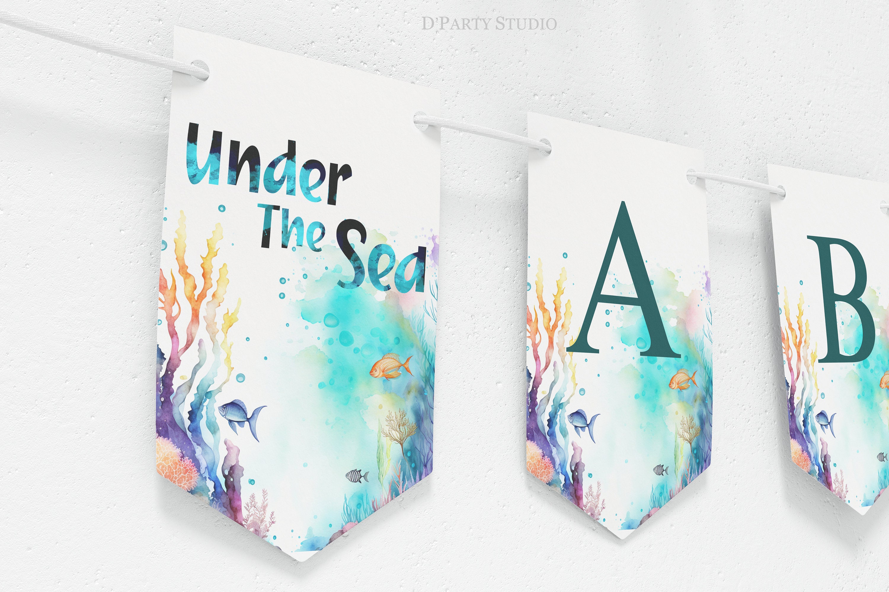 Under the Sea Birthday Bundle Waterworld Party Decorations Template Wet Party Invitation Package