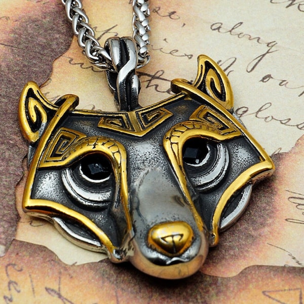 Pendentif tête de loup - collier Fenrir - amulette de loup - mythologie nordique/paganisme nordique/Asatru/bijoux viking/nature/spirituel/animal/talisman