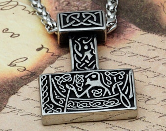 Thor's Hammer Pendant - Mjolnir Necklace/Viking Jewelry/Nordic Paganism/Norse Mythology/Asatru/Spiritual/Talisman/Viking Boat/Nordic Knots