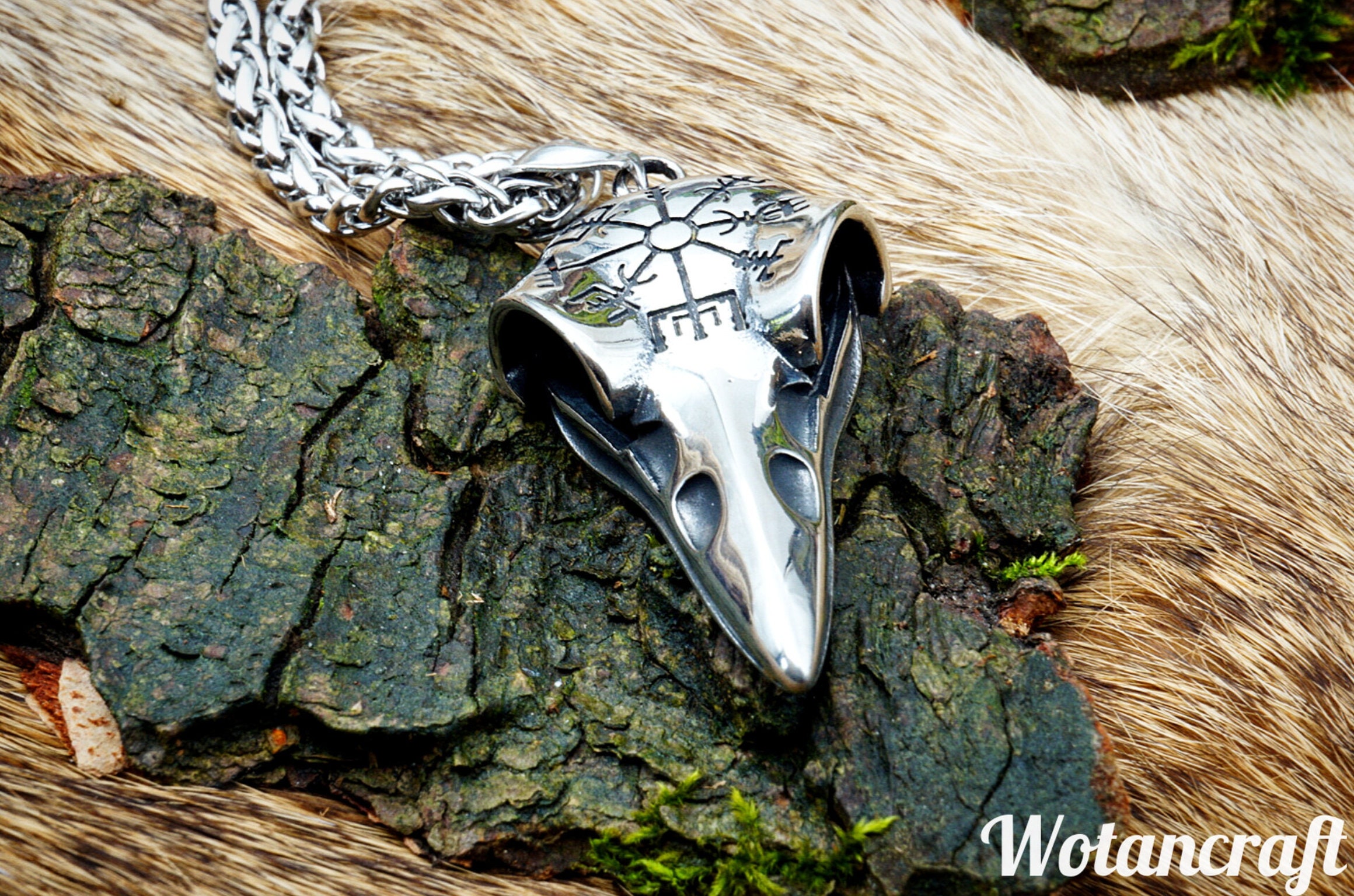 Collana con teschio di corvo vichingo, amuleto con ciondolo a