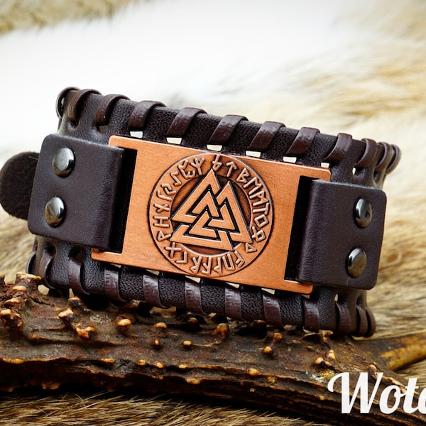 Viking Leather Bracelet, Valknut, Wristlet, Arm Band, Nordic, Mythology, Bangle, Armlet, Norse, Pagan, Asatru, Circlet, Gift, Viking Jewelry