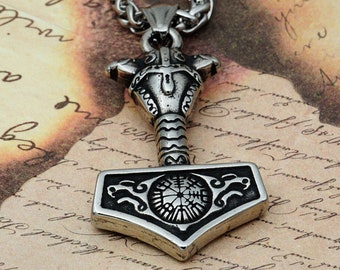 Thors Hammer Anhänger, Thorshammer Halskette/Odins Raben/Wikinger Schmuck/Vegvisir Kompass/Mjölnir/Nordisches Heidentum/Asatru