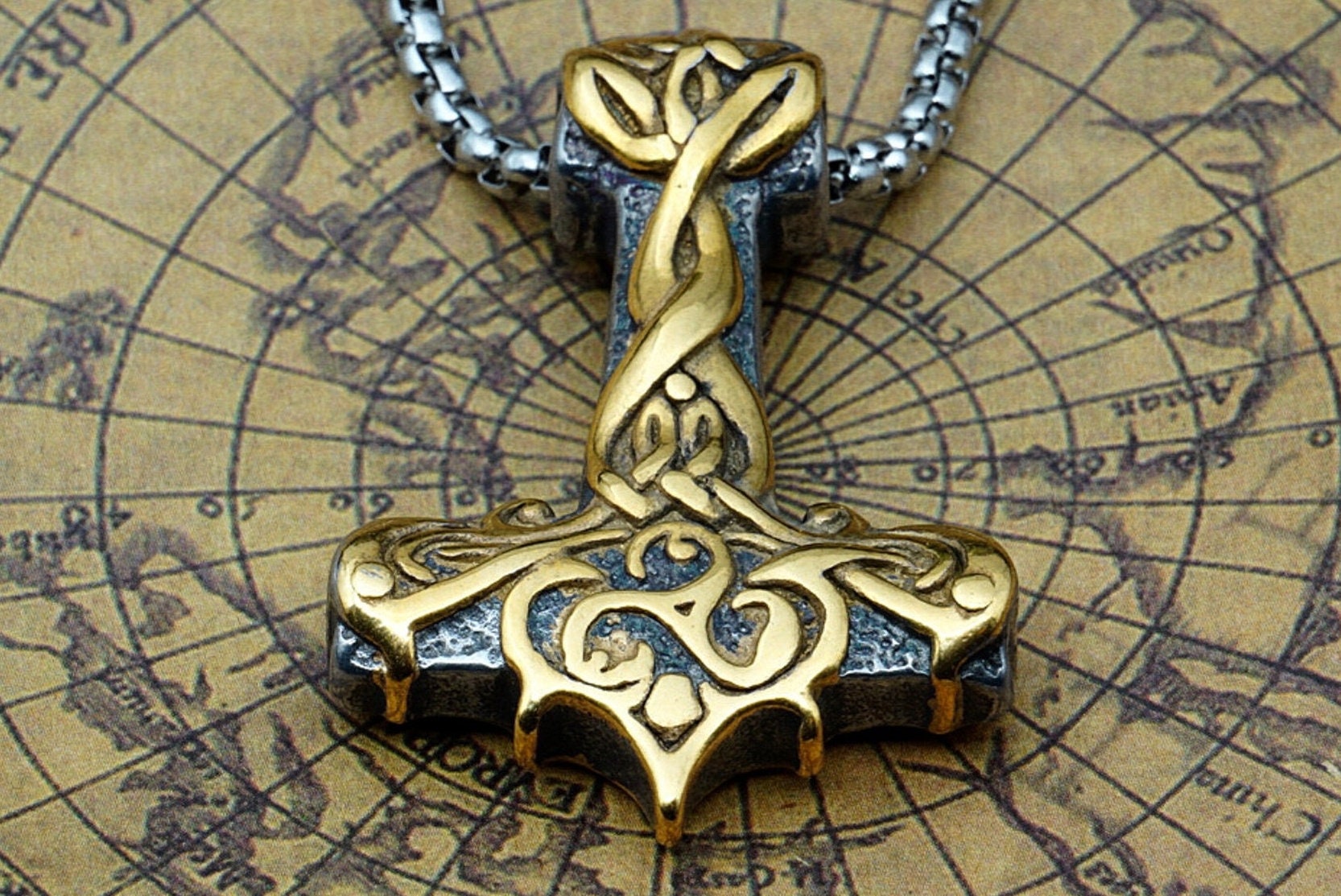Gold thor's shop hammer necklace