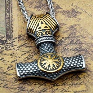Wikinger Thorshammer Anhänger - Thorshammer - Helm der Ehrfurcht Symbol - Wikinger Schmuck - Mjölnir - Nordischer Schmuck - Einzigartiges Geschenk