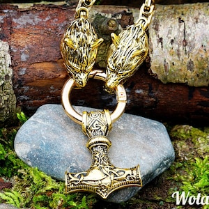 Viking Necklace, Thor Hammer, Wolf Head, Mjolnir, Nordic, Fenrir, Amulet, Pendant, Pagan, Asatru, Norse, Germanic, Viking Jewelry, Gift