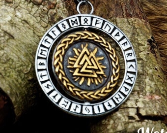 Collar con brújula vikinga giratoria - Amuleto de doble cara Vegvisir/Mitología nórdica Valknut/Talismán/Runas vikingas/Paganismo nórdico/Naturaleza/Asatru