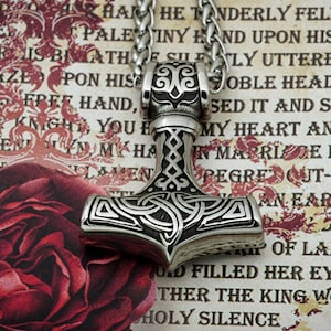 Mjolnir Necklace - Thor&#39;s Hammer Pendant - Silver Mjolnir Pendant, Norse Mythology, Nordic Paganism, Viking Jewelry, Nordic Knots, Old Gods