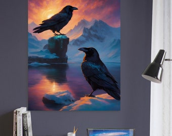 Odin's Ravens Poster - Huginn and Munnin - Raven Art - Viking Artwork - Norse Mythology - Nordic Paganism - Animal - Nature - Winter