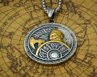 Viking Necklace - Warrior Pendant - Attacking Viking Pose - Norse Mythology/Nordic Paganism/Asatru/Viking Jewelry/Spiritual/Helm/Axe/Shield
