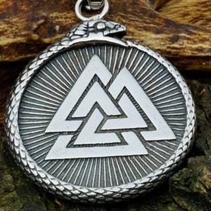 Wikinger Kette, Silber Anhänger, Wikinger Talisman, Midgardschlangen Amulett/Nordische Mythologie/Vegvisir/Asatru/Nordisch/Schmuck/Wikinger Kompass