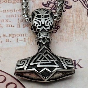 Mjolnir Pendant, Thor Hammer Necklace, Mjolnir Necklace, Pagan Jewelry/Valknut Symbol/Norse Gods/Nordic Paganism/Asatru/Norse Mythology/Odin
