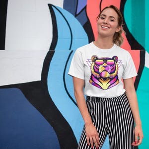 Rainbow Tiger shirt, 90&#39;s fashion, vintage tee shirt, gift for her, rainbow tee shirt, tiger print, animal lover gift, lisa frank shirt