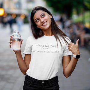 WHITE RABBIT SHIRT - Tours Guide Tshirt, Wonderland Shirt, Graphic Tee For Women, Teacher Graphic Shirt, Short Sleeve Tee, Cotton Tee Shirts