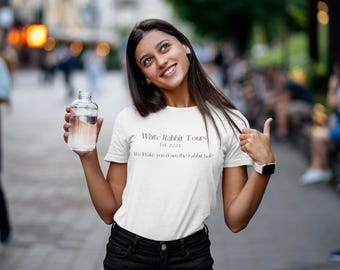 WHITE RABBIT SHIRT - Tours Guide Tshirt, Wonderland Shirt, Graphic Tee For Women, Teacher Graphic Shirt, Short Sleeve Tee, Cotton Tee Shirts