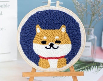 Punch Needle Kits - Beginner Punch Needle Embroidery Starter Kit with Adjustable Punch Needle Shiba Inu Dog